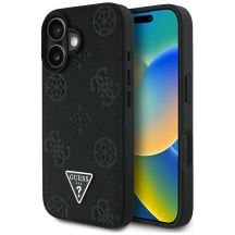 Guess Grained Hot Stamp Peony Triangle Logo MagSafe Case für iPhone 16 - Schwarz