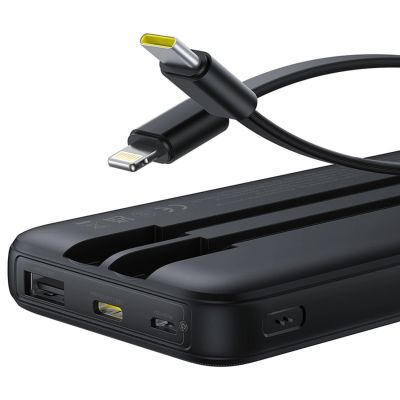 4. Baseus Lipow 10000mAh 22,5W Powerbank mit integriertem Dual-Kabel und Display (inkl. zusätzlichem schwarzen Baseus Simple USB-A-auf-USB-C-Kabel, 3A, 0,2 m) – Schwarz
