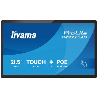 3. iiyama TW2223AS-B3P Digital Signage-Display, interaktives Flachbildschirm-Display, 54,6 cm (21,5 Zoll), Wi-Fi, 450 cd/m² Full HD, schwarzer Touchscreen, integrierter Prozessor, Android, 24/7-Betrieb