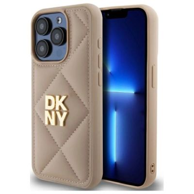 DKNY Quilted Stack Logo Hülle für iPhone 15 Pro – Beige