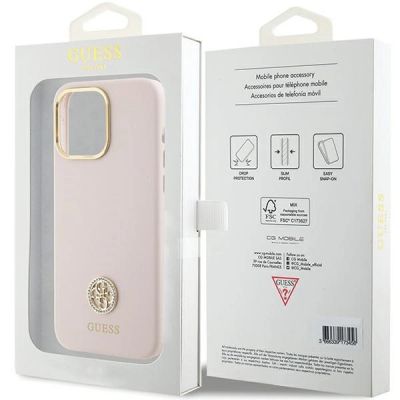 8. Guess Silicone Logo Strass 4G Case für iPhone 15 Pro Max - Rosa