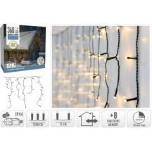 WEIHNACHTSLICHTER LICHTERKETTEN-VORHANG FÜR AUSSEN 360 LED STEUERUNG TIMER WARMWEISS GRÜNES KABEL