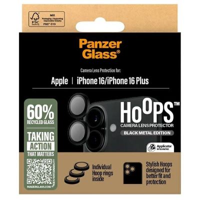 4. PanzerGlass Hoops Schwarzer Kameralinsenschutz für iPhone 16 / 16 Plus