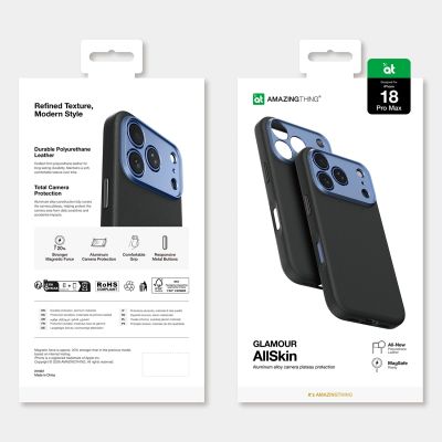 8. AmazingThing Glamour AllSkin iPhone 18 Pro Max Hülle mit Kameraabdeckung, MagSafe-kompatibel – Blau