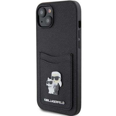2. Karl Lagerfeld Saffiano Cardslot Karl&Choupette Metal Pin Hülle für iPhone 15 – Schwarz