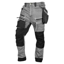 Arbeitshose aus Denim, Cordura-Verstärkungen, abnehmbare Holstertaschen, grau, Größe XXL