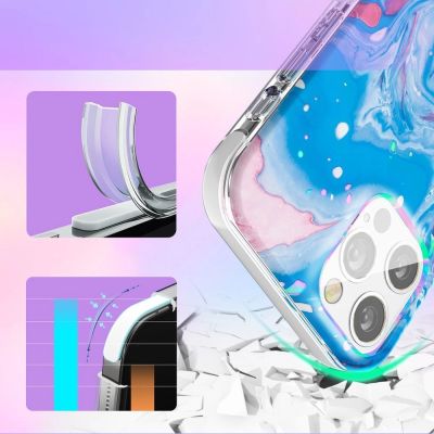 6. Kingxbar Watercolor Series farbenfrohe Hülle für iPhone 12 Pro Max blau-pink