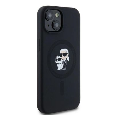 4. Karl Lagerfeld Silikon Karl&Choupette MagSafe Hülle für iPhone 15 Plus / 14 Plus – Schwarz