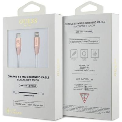 2. Guess Geprägtes Logo USB-C/ Lightning -Kabel 1,5 m Schnellladung – Pink