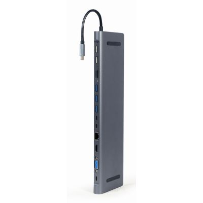 2. GEMBIRD MULTI-ADAPTER USB TYP-C 9IN1 (USB-HUB + HDMI + VGA + PD + KARTENLESER + LAN + 3,5-MM-AUDIO) FARBE GRAU