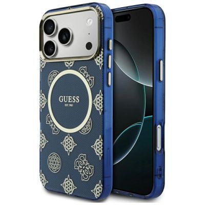 Guess IML Peony Dot MagSafe Hülle für iPhone 17 Pro Max - Blau
