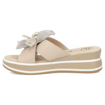 3. Damen-Keilsandalen aus Leder mit Blumenmuster, beige, Filippo DK7636