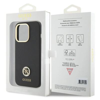 8. Guess Silicone Logo Strass 4G Case für iPhone 15 Pro Max - Schwarz