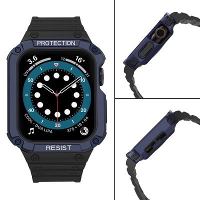 4. Protect Strap Band für Apple Watch 42/44/45mm Panzergehäuse Armband - Schwarz, Blau