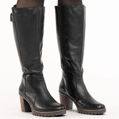 5. Schwarze Damen-Lederstiefel mit Absatz Rieker Y2581-00