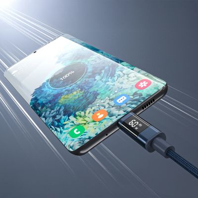 4. PD60W USB-C-zu-USB-C-Digitaldisplay, 1,2 m Nylonkabel – blau