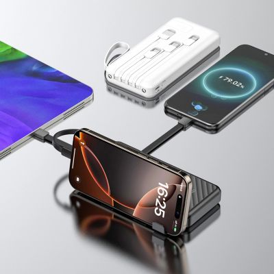 2. Dudao K11 10000mAh Powerbank mit integrierten Kabeln - Weiß