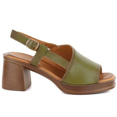 2. Grüne Damen-Sandalen aus Leder mit hohem Absatz, Vinceza 26-39994