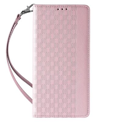 4. Magnetband-Hülle für iPhone 14 Plus Flip Wallet Mini Lanyard Stand Pink