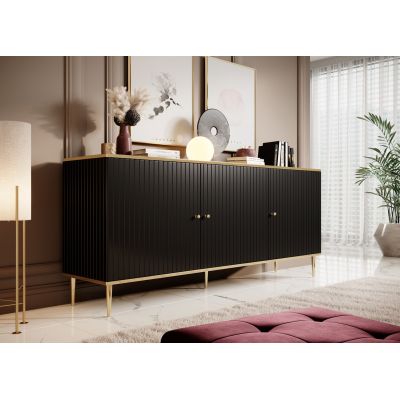 3. GLAMOUR Kommode 180x40x75,5 cm, Mattschwarz + Gold