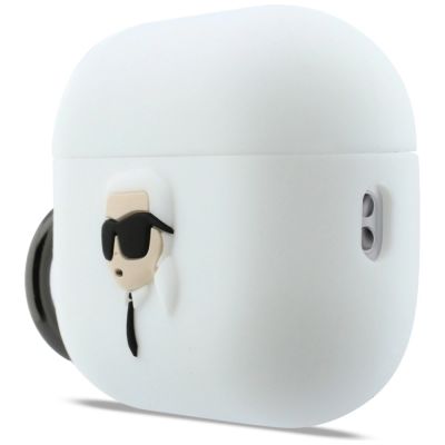 2. Karl Lagerfeld Silikonhülle mit Karl-Lagerfeld-Kopf (3D) für AirPods Pro 3 – Weiß
