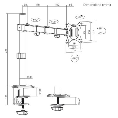 2. MACLEAN Tischhalterung für LCD-Monitore 17-32", 9 kg, VESA 75x75 und 100x100, Doppelarm MC-753N