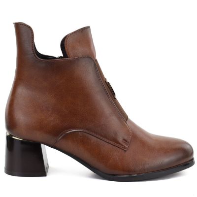 2. Gefütterte Damen-Ankle-Boots mit Blockabsatz, braun, Potocki SZ12868