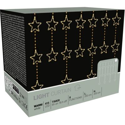 Weihnachtsbaumbeleuchtung, Lichtervorhang 200x200 cm, 415 LEDs, warmweiße Sterne