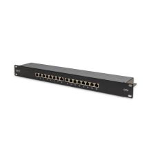 Digitus Patchpanel 19 Zoll, 16x RJ45, LSA-Level, Cat. 6, geschirmt, 1 HE, schwarz, Kabelführung