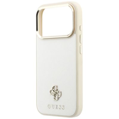 6. Guess Saffiano Small 4G & Classic Logo MagSafe Hülle für iPhone 18 Pro / 17 Pro - Beige