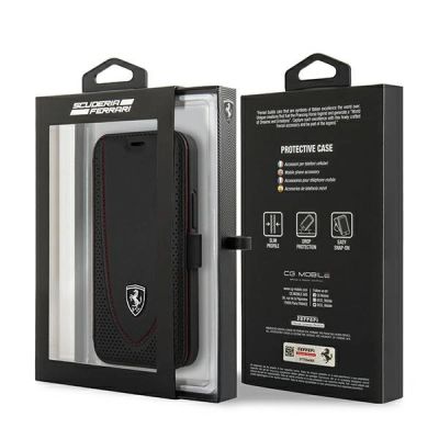 7. Ferrari FEOGOFLBKP12SBK iPhone 12 mini 5.4" schwarz/schwarzes Buch Off Track Perforated