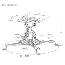 MACLEAN Projektor-Deckenhalterung, 54–320 mm, bis 13,5 kg, 360°-Drehung MC-200 B