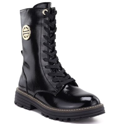 2. Damen-Ankle-Boots aus Lackleder, gefüttert, schwarz, Jezzi ASA259-10