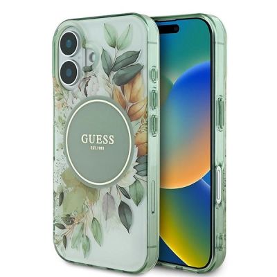 Guess IML Flower & Tonal Circle MagSafe-Hülle für iPhone 16 Plus – Grün