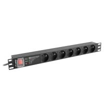 LANBERG PDU PRO 19" Rack-Stromleiste (1 HE, 16 A, 7 x 230 V PL, 2 m, Schwarz) PDU-PRO-07E-0200-BK