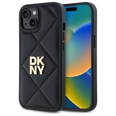 DKNY Quilted Stack Logo Hülle für iPhone 14 – Schwarz