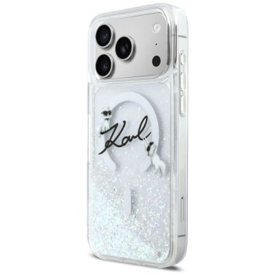 2. Karl Lagerfeld Flüssigglitzer-MagSafe-Hülle mit Karl-Schriftzug-Logo für iPhone 17 Pro Max – Transparent