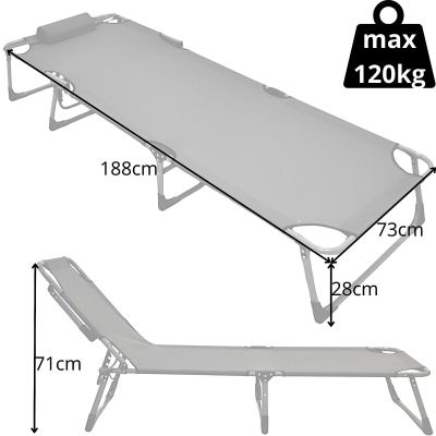 34. FALTBARES CAMPINGBETT, 3-POSITIONEN, 188 X 73 X 28 CM, DUNKELGRAU