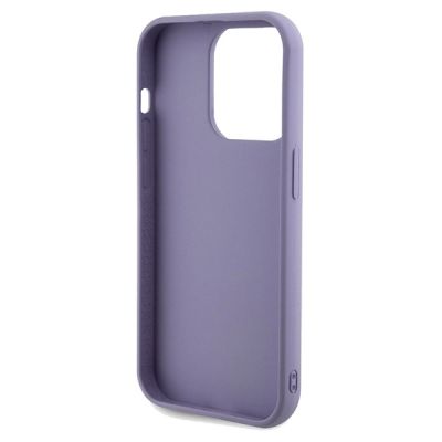 7. Guess Pailletten-Schriftzug-Metallgehäuse für iPhone 14 Pro Max – Lila