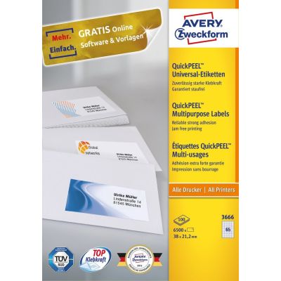 2. Avery 3666 Selbstklebende Etiketten Rechteckig Permanent Weiß 6500 Stück.