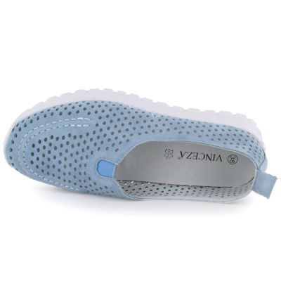 3. Damen-Lederschuhe mit Lochmuster, blau, Vinceza 93220
