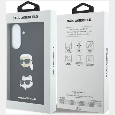 8. Karl Lagerfeld Hülle mit Karl & Choupette Köpfen Pins & Logo für Samsung Galaxy A57 5G - Schwarz