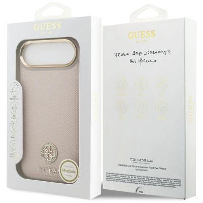 8. Guess MagSafe iPhone Air Hülle mit Strass-Logo und genarbter Oberfläche – Rosa