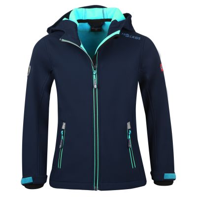TrollKids Girls Trollfjord Jacket marine/mintfarbene Softshelljacke für Mädchen (175-132)