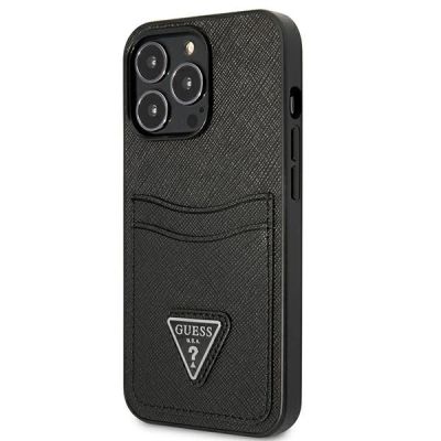 2. Guess Saffiano Triangle Logo Kartenfach Hülle für iPhone 13 / 13 Pro - Schwarz