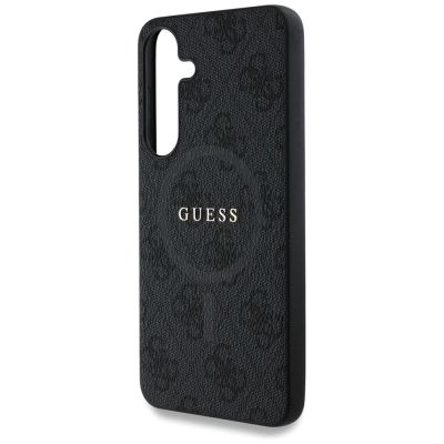 6. Guess Leder 4G Coloured Ring Classic Logo MagSafe Samsung Galaxy S25 Hülle schwarz
