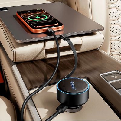 8. Orico FC-60-2C 60W Kfz-Ladegerät mit einziehbarem USB-C-Kabel (65 cm) – Schwarz