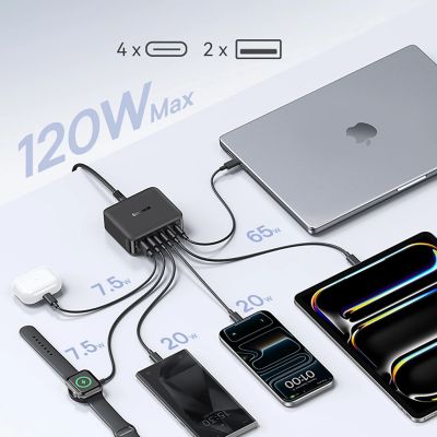7. Baseus EnerFill FH21 120W Ladestation 4xUSB-C + 2xUSB-A - Schwarz