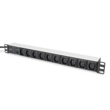 Digitus PDU 19" Rackmount-Steckdosenleiste, 10 x C13-Steckdosen, 2,0 m, 1 x C14-Stecker, 10 A, Überlastschutz, Aluminiumprofil