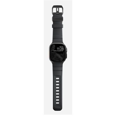 6. Nomad Rocky Point Armband, schwarzes Leder, Titan